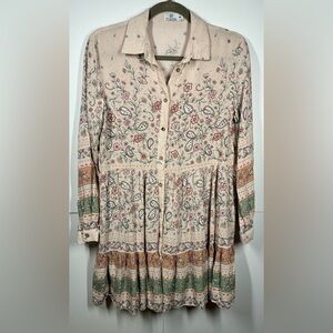 Pink Diamond Women’s Boho Floral Tiered Button-Front Long Sleeve Dress Size 8